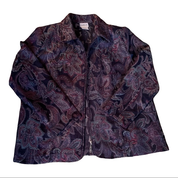 BonWorth Paisley Zip Jacket Women’s L Purple Burgundy Metallic Textured Blazer - Picture 10 of 15